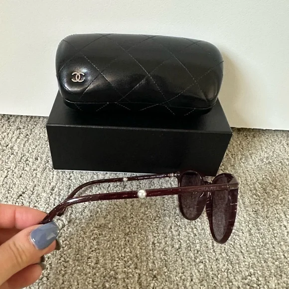 CHANEL Burgundy Acetate Butterfly Pearl Sunglasses 5394-H - Picture 8 of 11